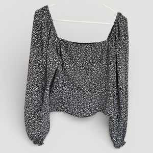 Abercrombie & Fitch Black White Crop Blouse Smocked Back Size L